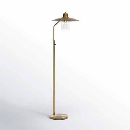 Mid-Century modern edison-style lamp with Antique brass metal & clear seeded glass