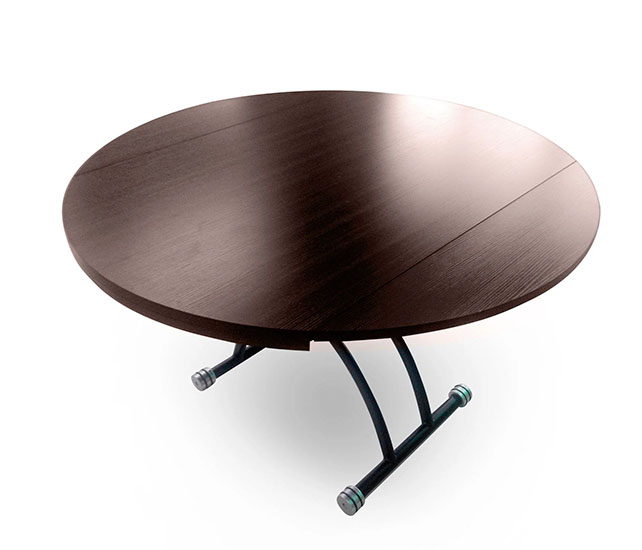 Round drop leaf coffee table with metal legs
