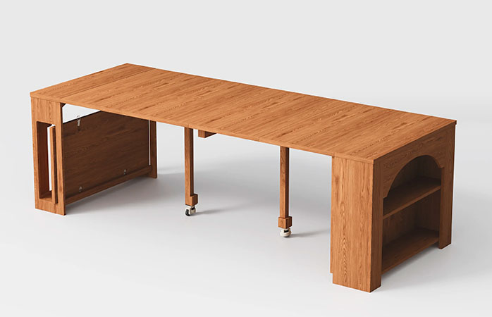 Mid-Century Modern Extendable Wood Dining Table with Storage for 8-10
