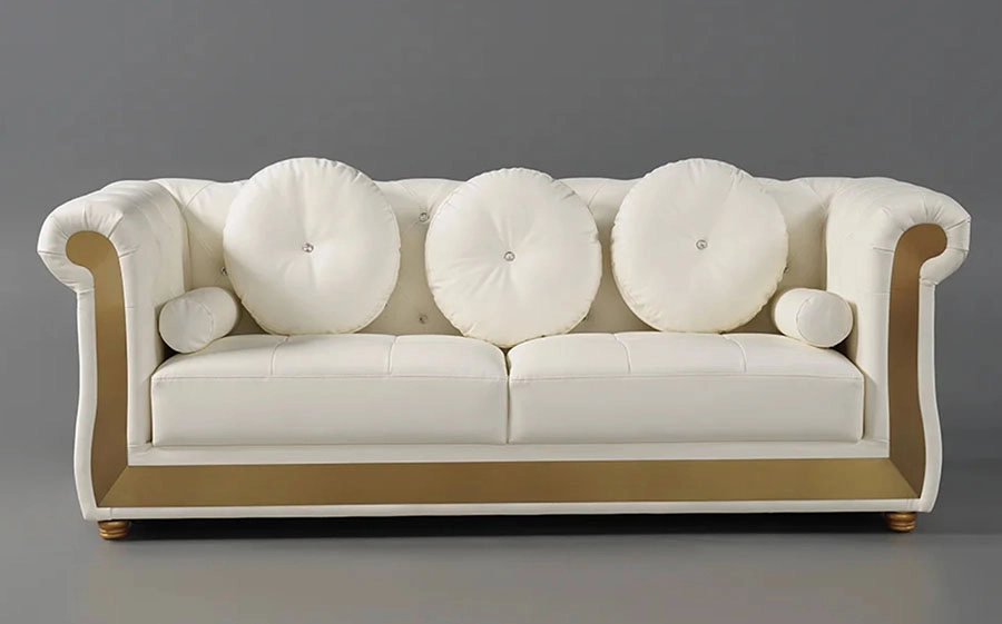 Dodiy Modern Upholstered Tufted Sofa with 5 Pillows White
