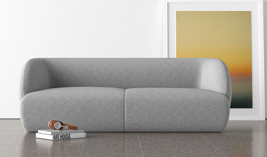 Grey Upholstered Couch on the floor