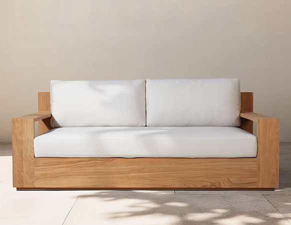 Outdoor Teak Sofa with White Cushions