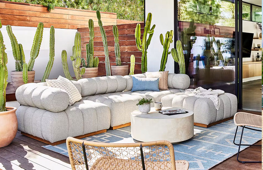 Outdoor Sectional with Coffe Table, Cactus on back
