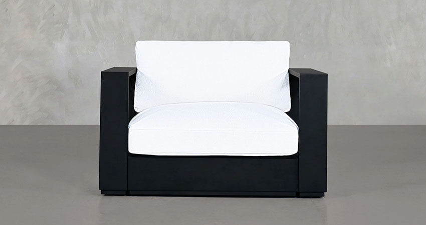 Black Outdoor Aluminum Armchair with white cushins
