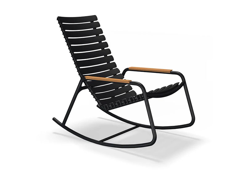 Outdoor Black Rocking Chair with Bamboo armrest