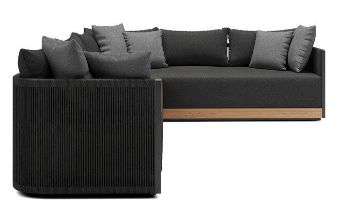 Black utdoor Corner Sectional with teak panel