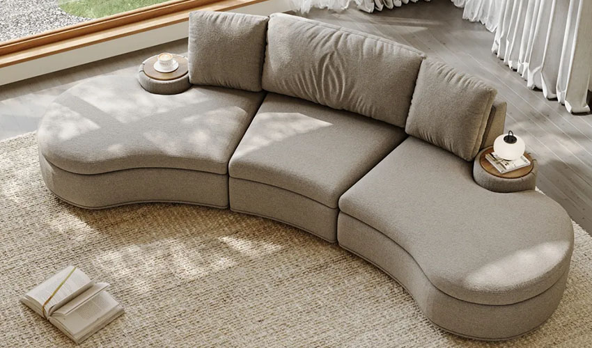 Modern Curved Armless Sofa with embedded side tables