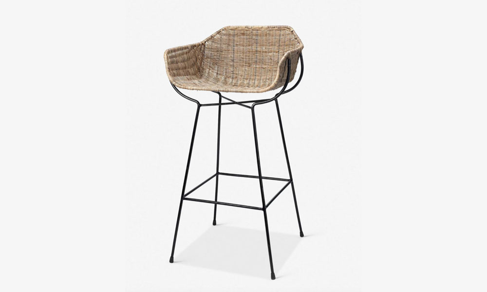 Haneza Bar Stool in Metal and natural Rattan