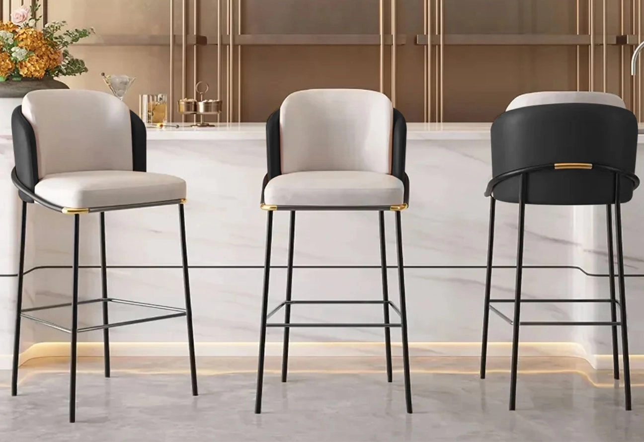 Linenic Series Modern Bar Stools with PU Leather Upholstery Beige and Black
