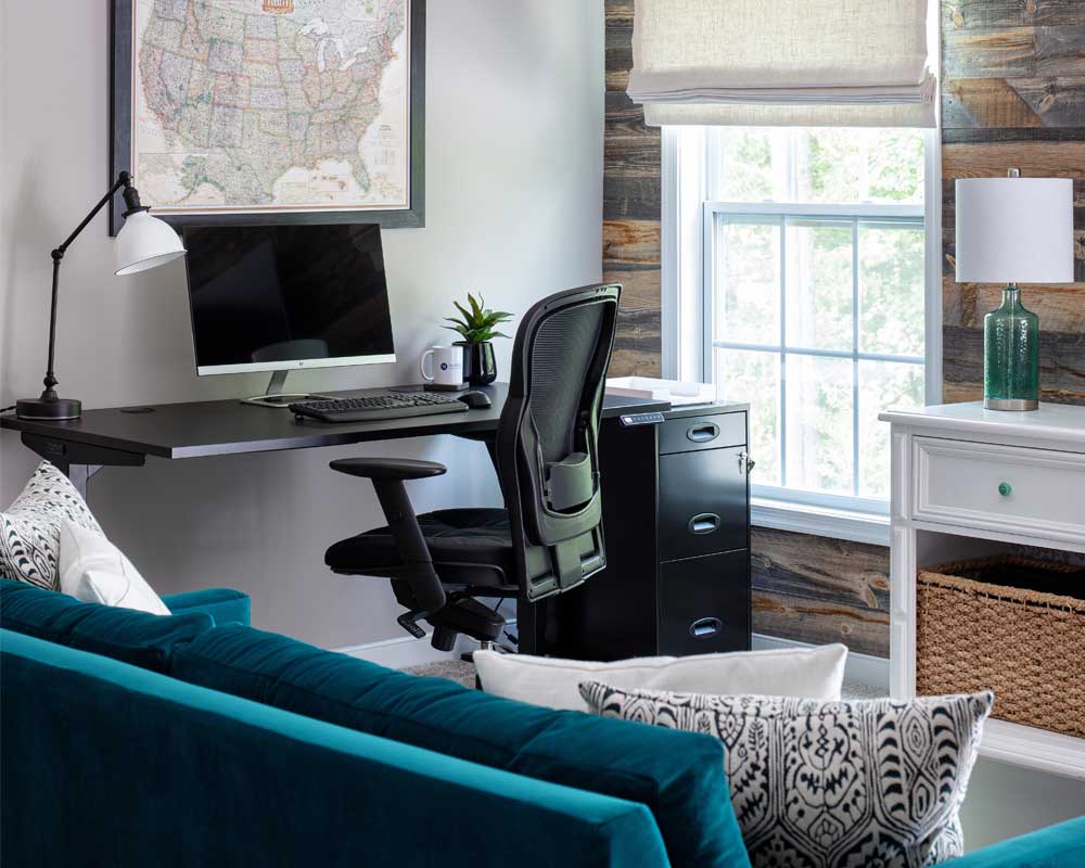 Blue sofa in a Home Office