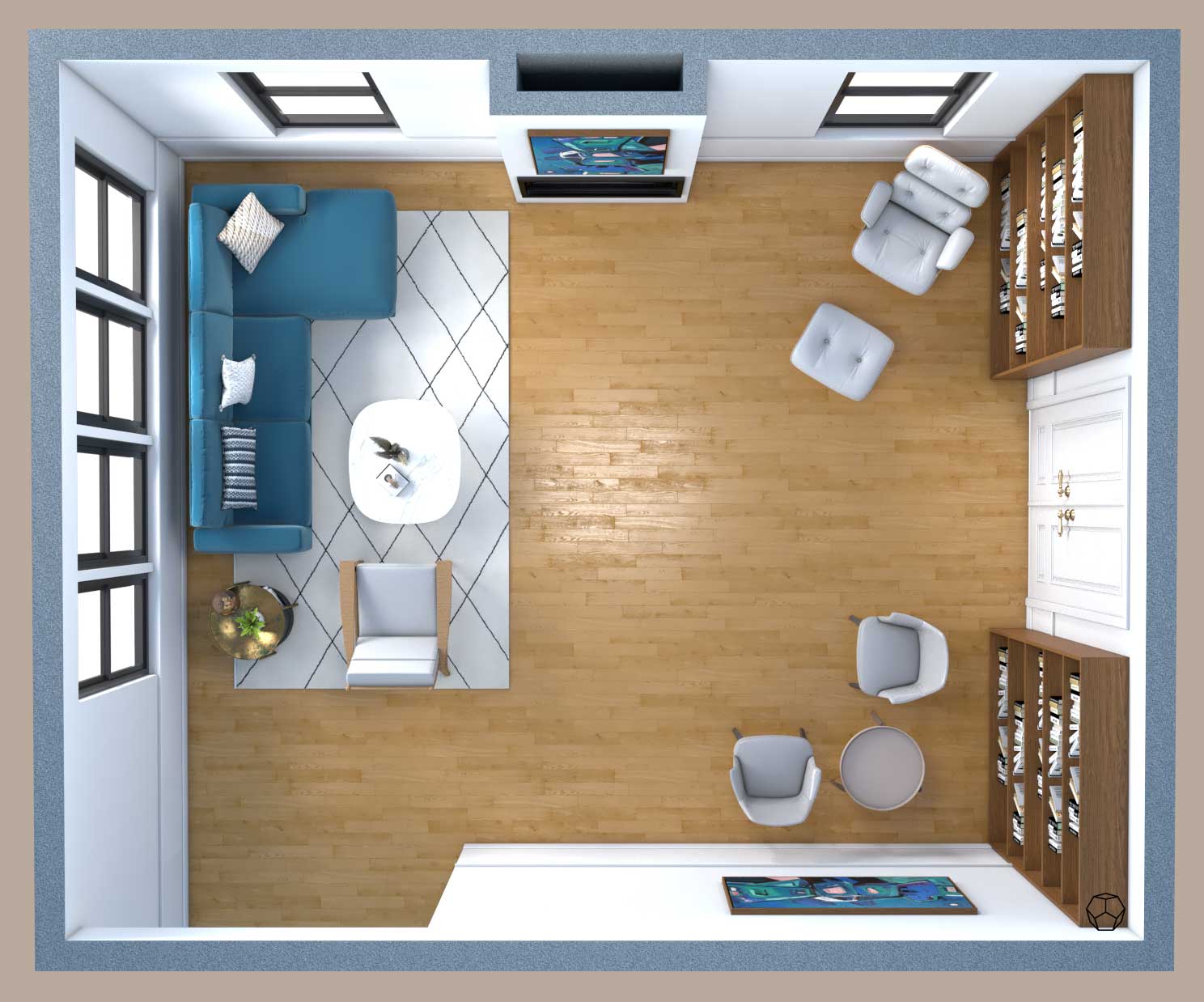 L-Shaped sofa in the corner of a living room