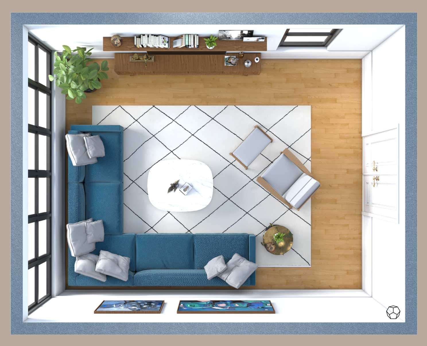 L-shaped sofa in front of a window