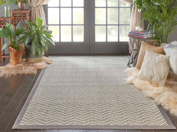 Wave Wool Sisal Rug with border in gray color