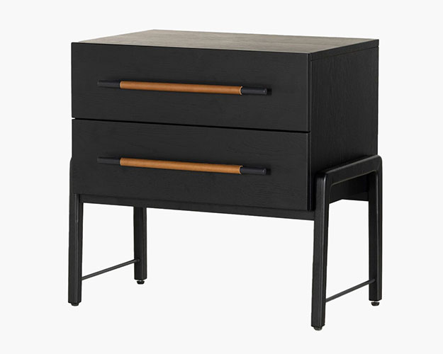Modern Nightstand in black Oak with leather
