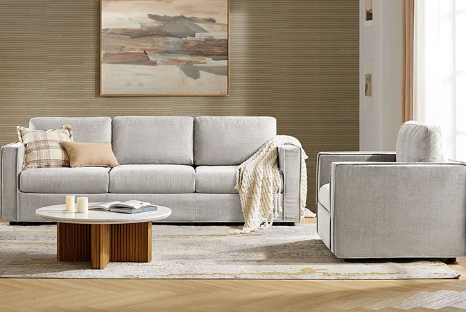 Hulala furniture: sofa set, coffe table and rug