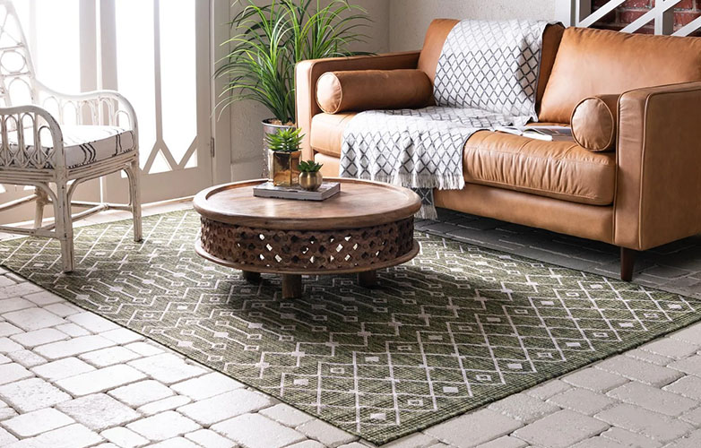 Washable Indoor Rig in a living room with leather sofa
