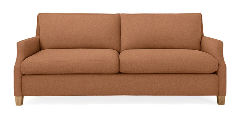 Brown leather sofa with thik legs