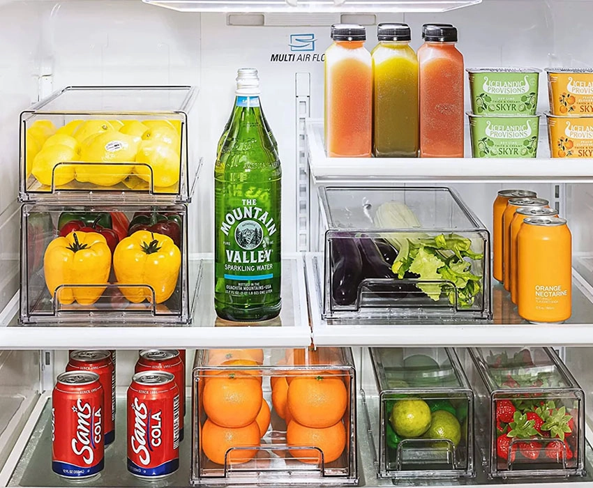Clear Stackable Pull Out Refrigerator Organizer Bins 2 Pack