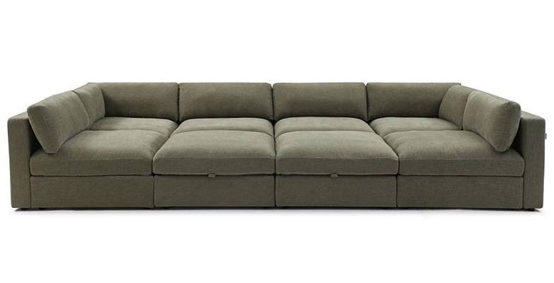 Dusty Green Performance upholstered 8-Piece Pit Sectional Sofa with large pillows
