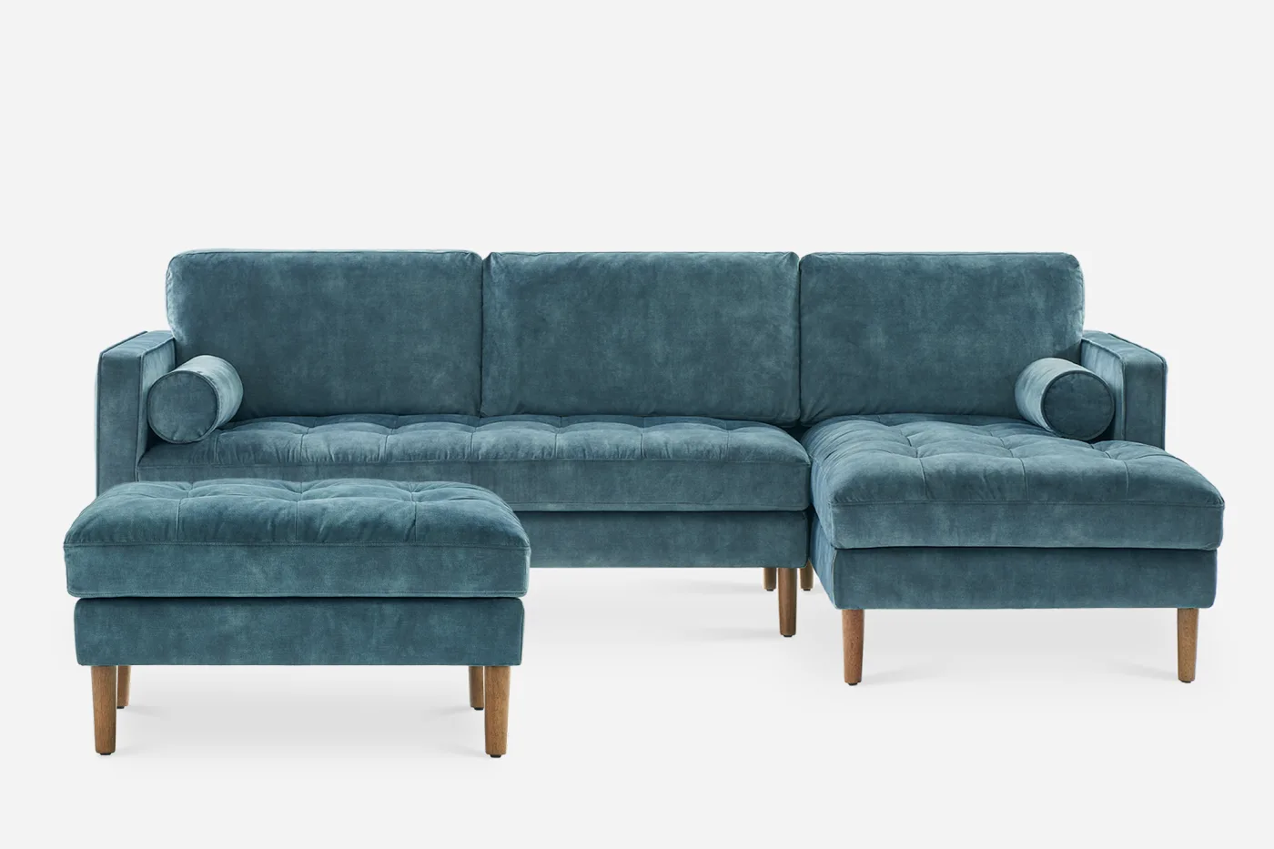 Sectional Chaise Sofa with ottoman on a woden legs