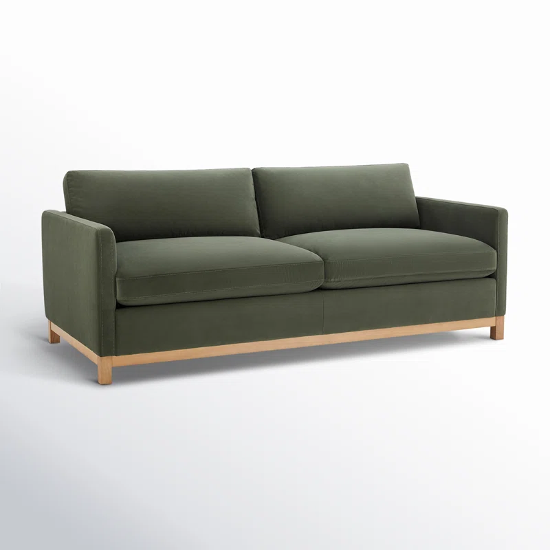 Green Velvet 2-Seater Sofa with Wooden base
