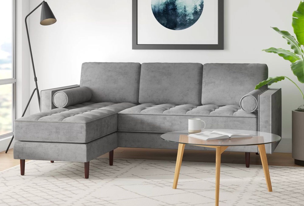 Gray Sectional Sofa with Chaise and Coffee Table