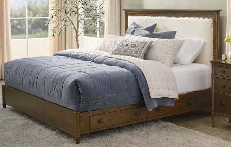 Upholstered Wooden Bed with side drawer storages