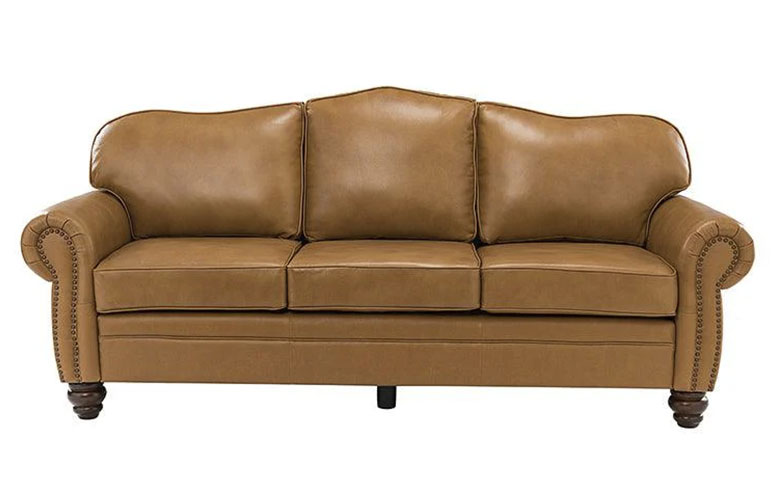 Brown Genuine Leather Rolled Arm Chesterfield Sofa