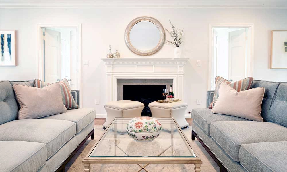 Living room featuring two couches and a coffee table in the center