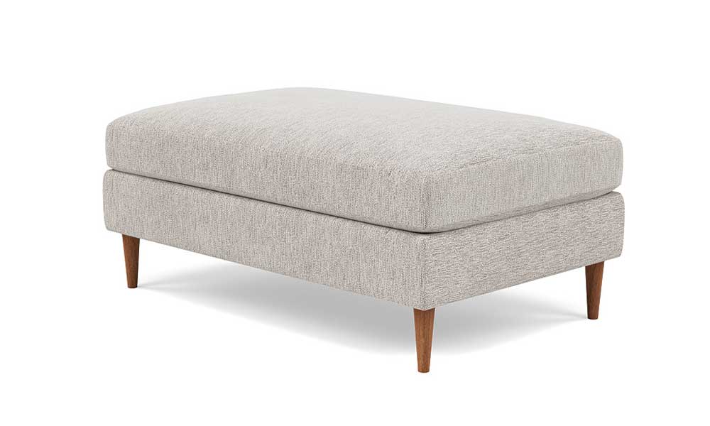 Minimalist light grey ottoman with wooden legs