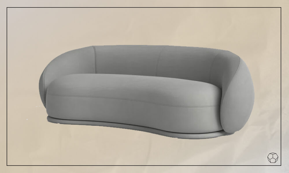 grey upholstered low profile curved sofa