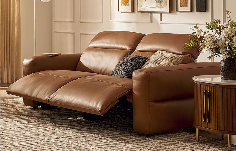 Reslining Leather 2-Seater Sofa with Squared Arms