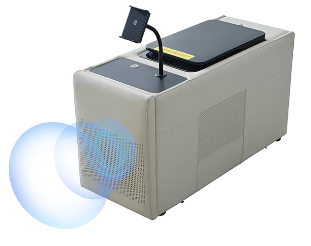 Sofa console with speaker and devise charging