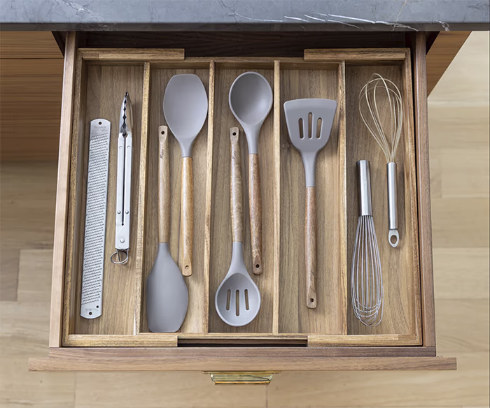 Acacia Kitchen Drawer Organizer with utensil set