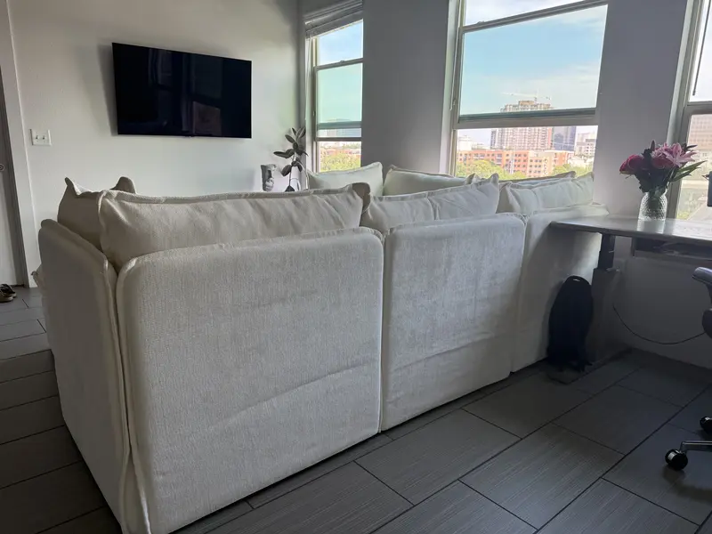 beige modular couch from cozey a view from the back