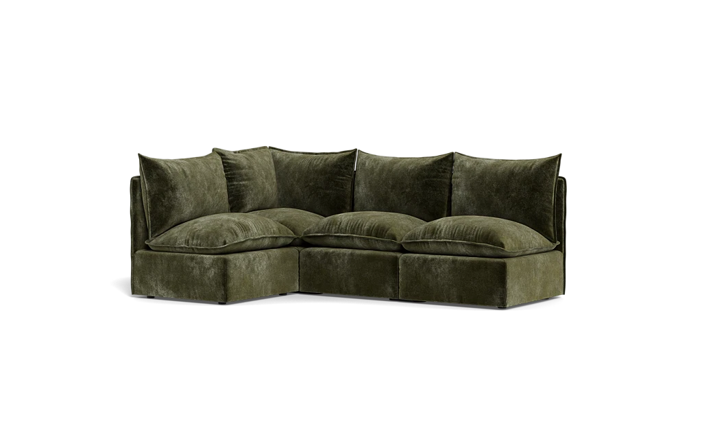 Beige modular couch from Cozey in a bright open apartment in Dallas