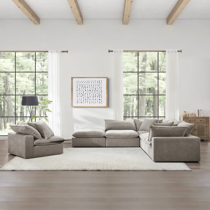 Sectional Sofa in a bright barn-style room