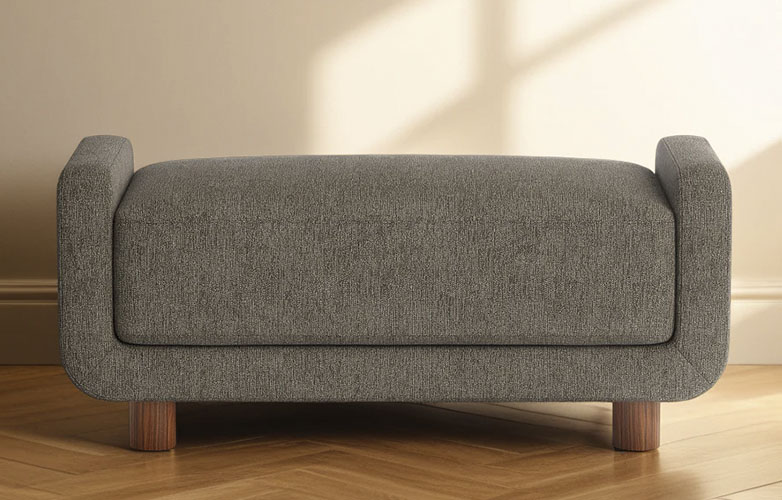 Grey Upholstered Bench with wooden legs