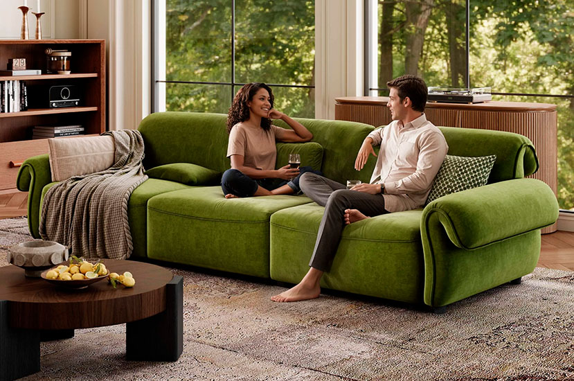 Vintage Green Large Modular Fabric Sofa