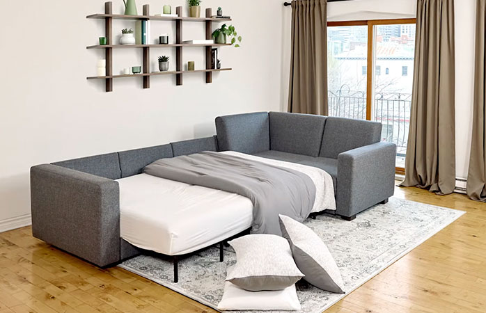 L-shaped Couch expended to a bed for sleep