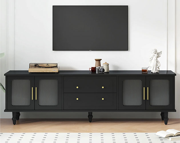 Modern Retro Design TV stand in Black with storage