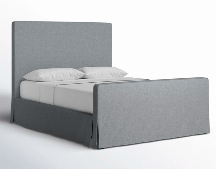 Gray upholstered platform bed wih Headboard and Footboard