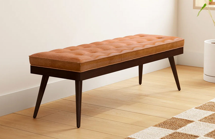Full-Grain Italian Genuine Leather Tufted Bench