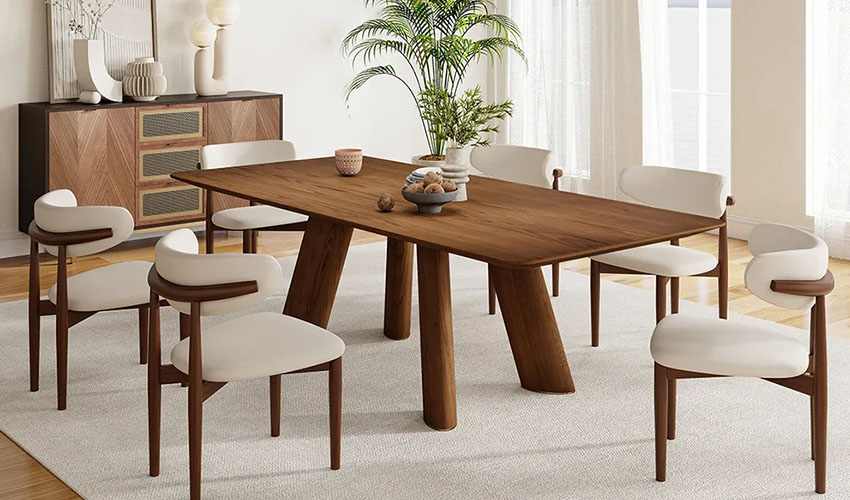 Wooden dining able with tappered legs