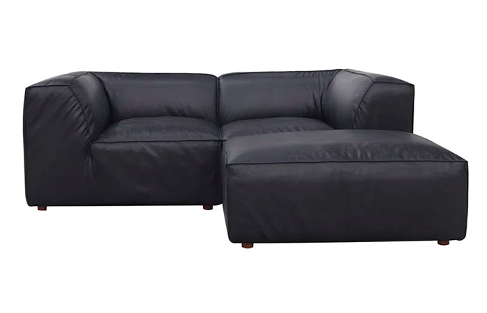 3 - Piece Black Genuine Leather Modular Sectional