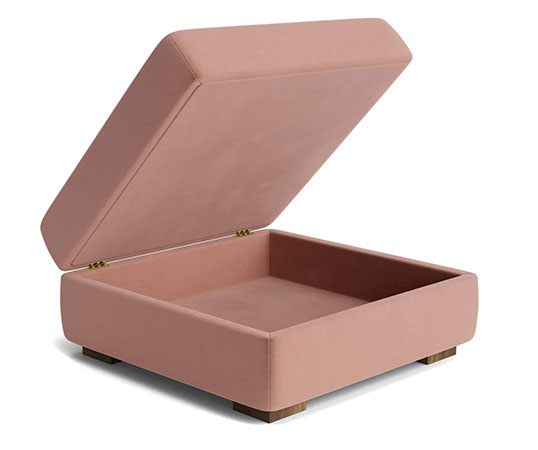 Opened Upholstered Storage Ottoman with wooden legs