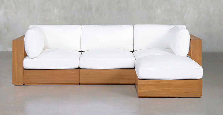 Outdoor modular sofa with wooden panels