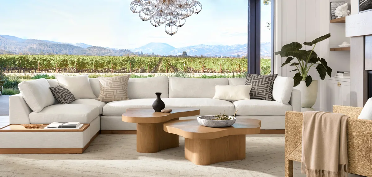 Williams-Sonoma Valencia Modular Sectional in a vineyard living room