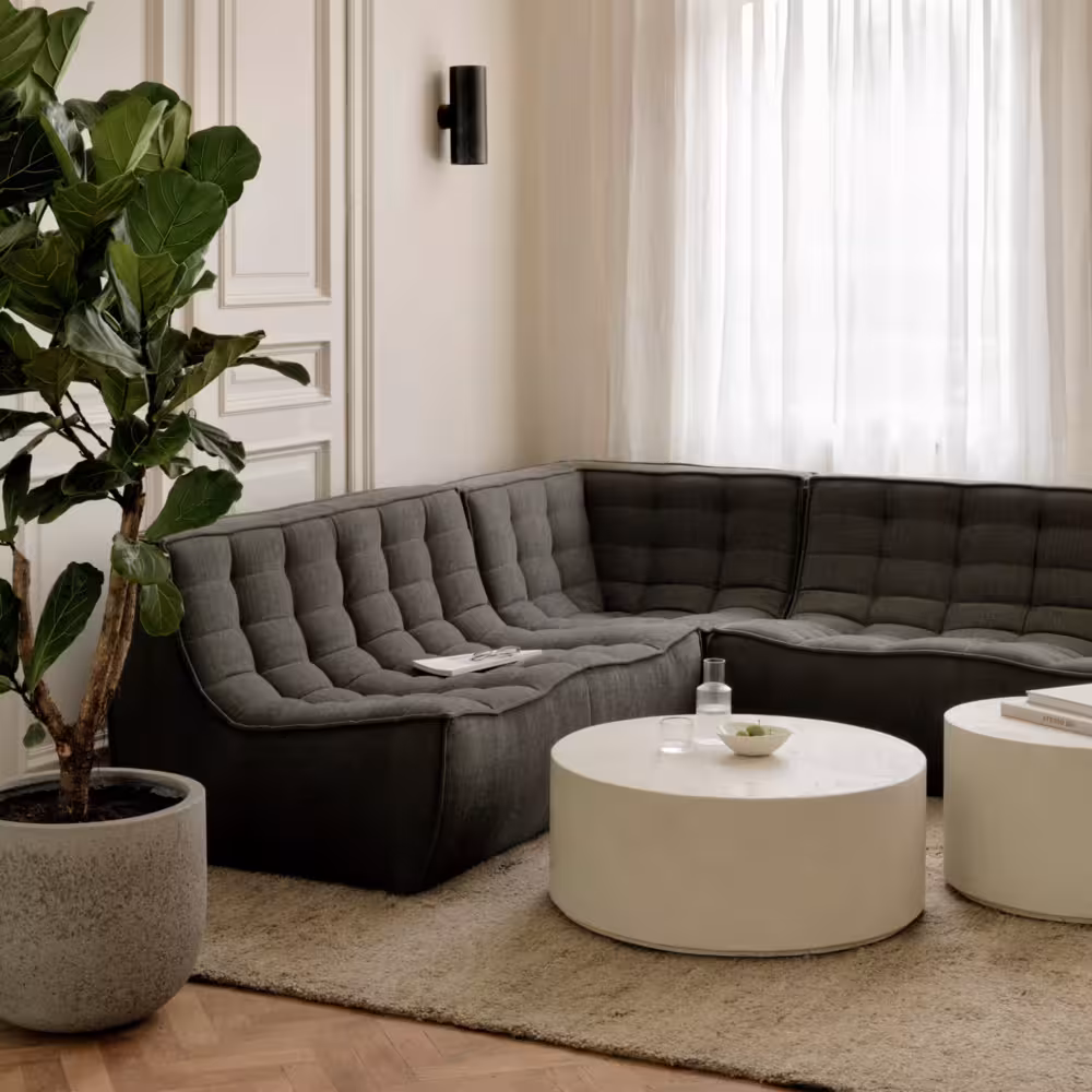 Boucle sectional couch with chaise in beige color