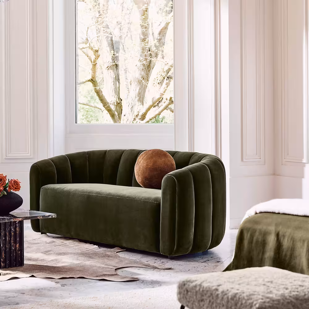 green velvet couch from cb2
